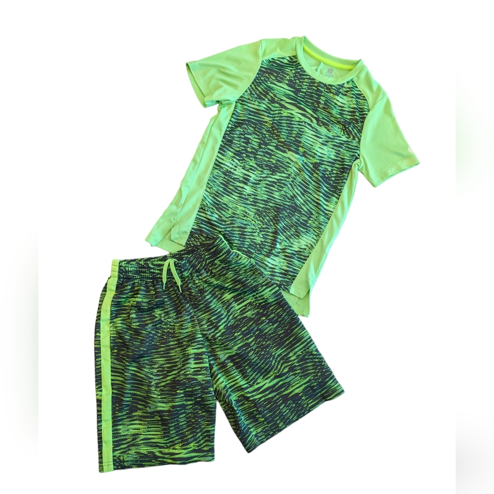 Champion Boys Activewear Matching Shirt&Short Set Neon Green Black Size M (8–10)
